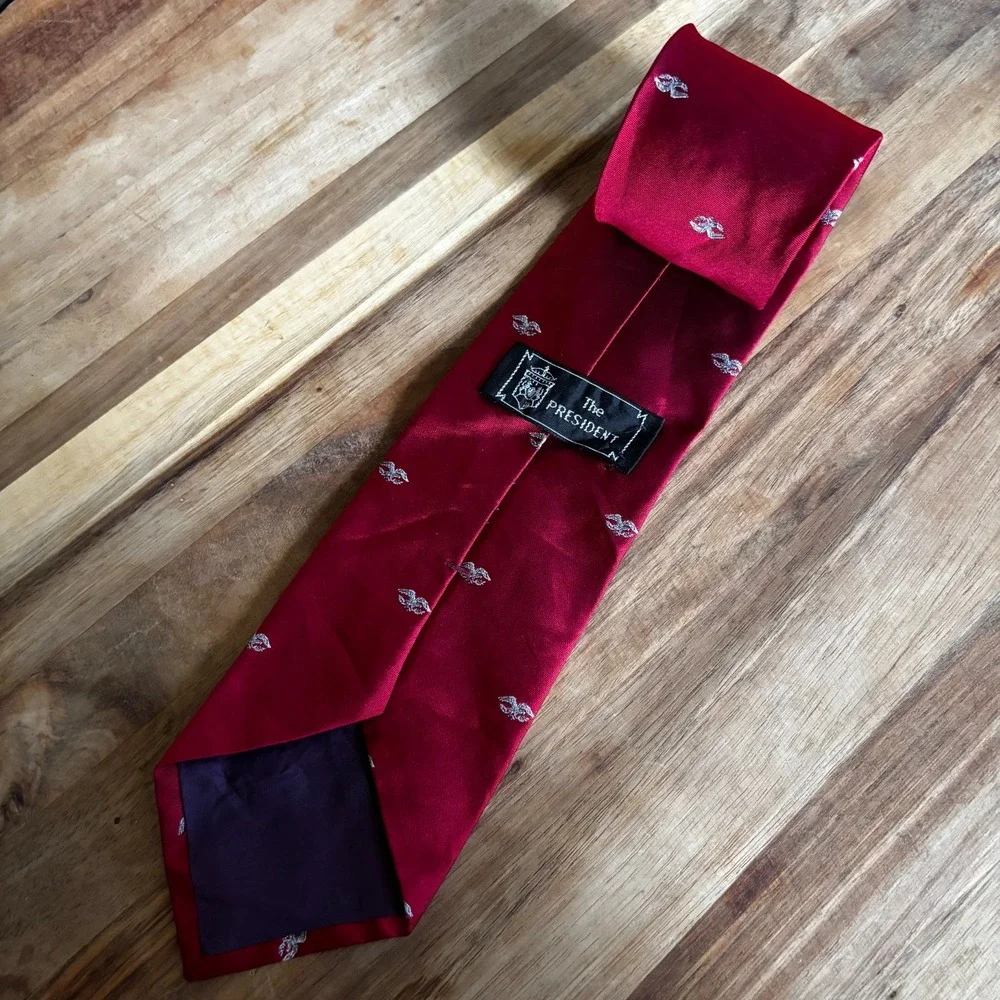 The President Classic Men's Formal Necktie Red Patterned Silk Blend XL W3.5